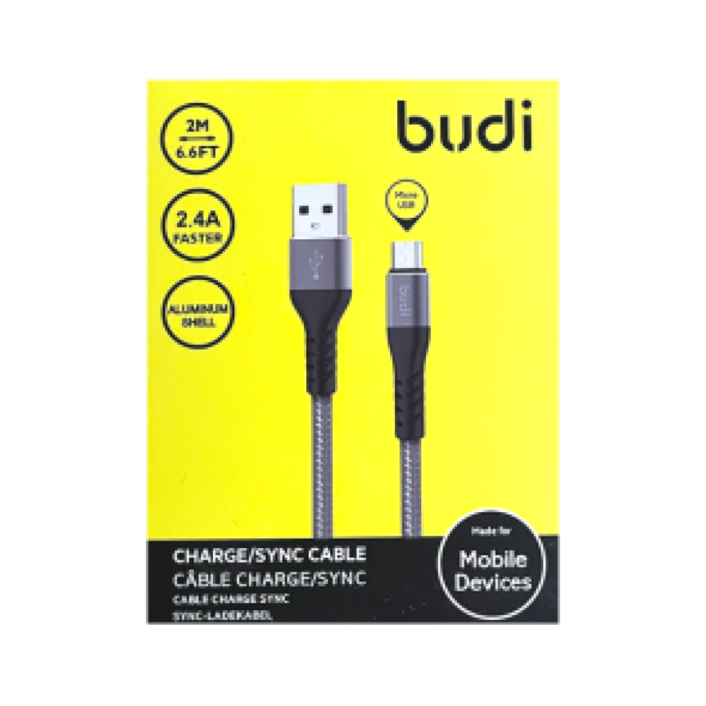 Câble Magnétique Micro USB Budi - 2.4A Charge Rapide 1 Mètre | Noir | Neuf